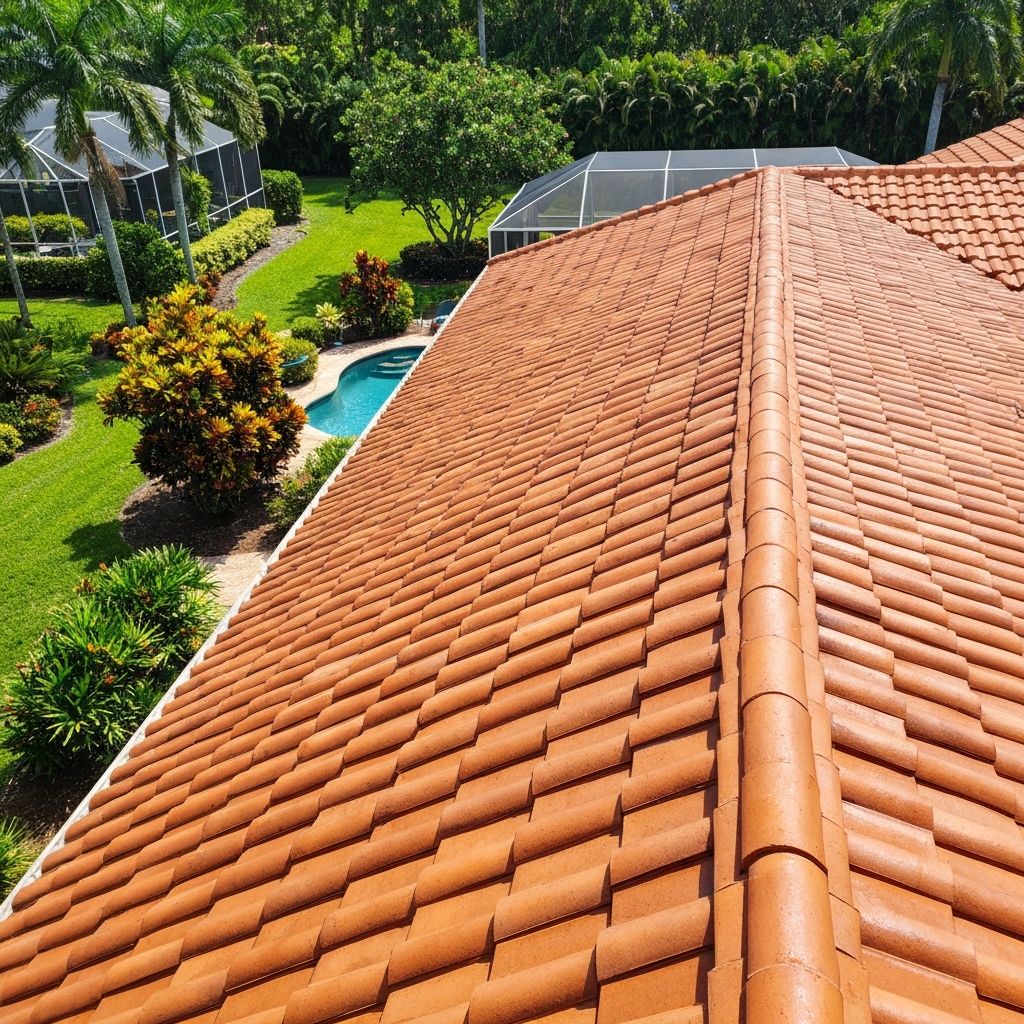 Tile roof restoration — algae removed, no pressure damage.